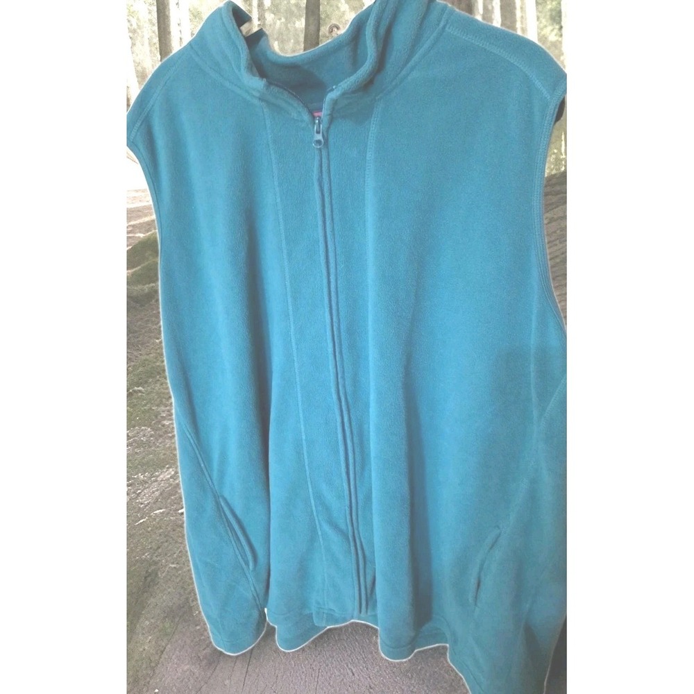 3XL Green Fleece Sleevless Zip Up Vest Woman Within Pockets Stand Up Collar  242